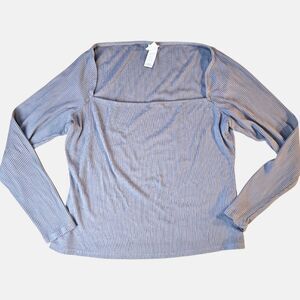 ✨ H&M Ribbed Square Neck Ribbed Square Neck Top Grey Long Sleeve Size XL ✨